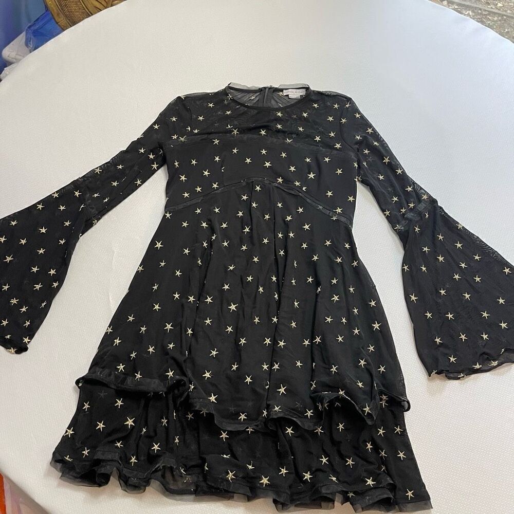 Donna Mizani Black Gold Embroidered Star Dress Size Small